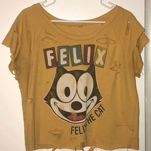 Orange Felix The Cat Ripped Crop Top